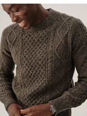 Buck Mason Irish donegal wool Men's Cable Knit Crewneck Sweater XL NWOT